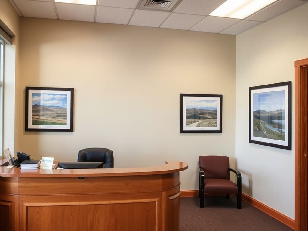 Reception area inside The GRY GROUP's small-business office in Carpenter, Wyoming