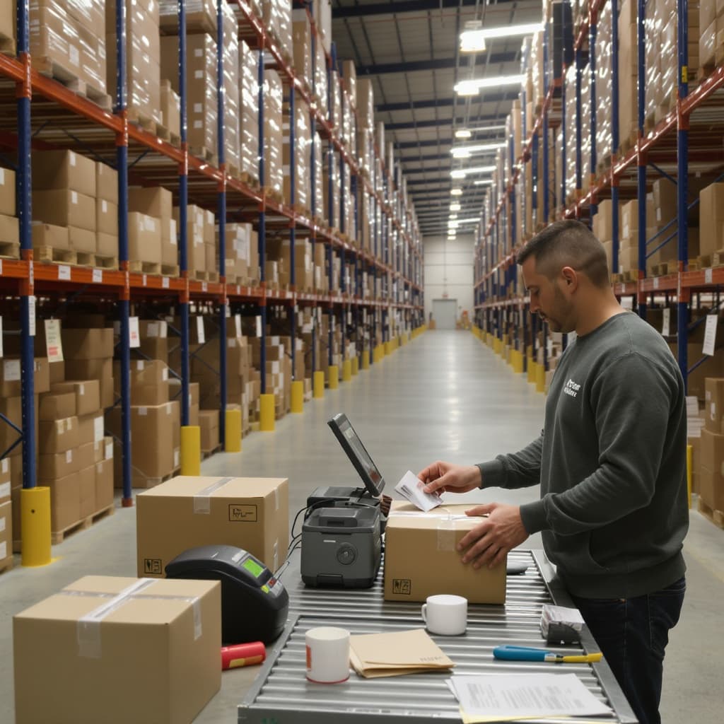 Inside the GRY GROUP fulfillment floor — packing stations, industrial shelving, and workers processing outbound orders at the pick line — Wyoming service area for The GRY GROUP.